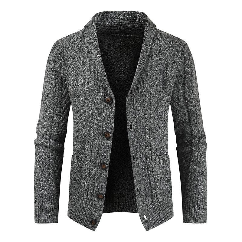 Roderick Cable-Knit Shawl-Collar Cardigan – Single-Breasted Button Layering Knitwear