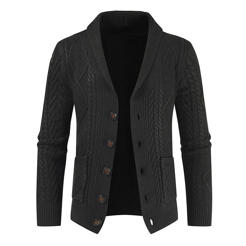 Roderick Cable-Knit Shawl-Collar Cardigan – Single-Breasted Button Layering Knitwear