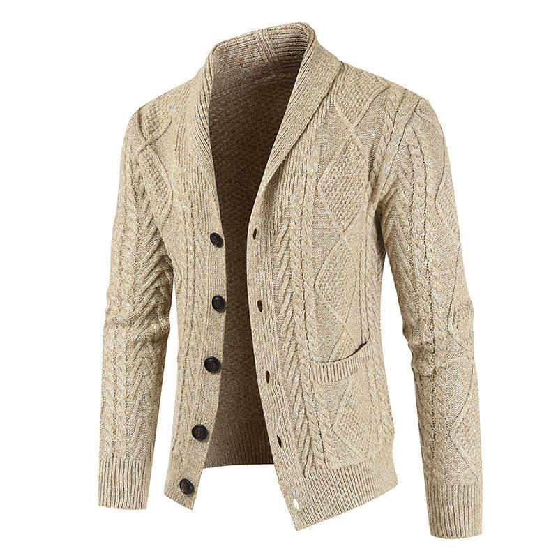 Roderick Cable-Knit Shawl-Collar Cardigan – Single-Breasted Button Layering Knitwear