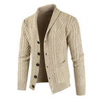Roderick Cable-Knit Shawl-Collar Cardigan – Single-Breasted Button Layering Knitwear