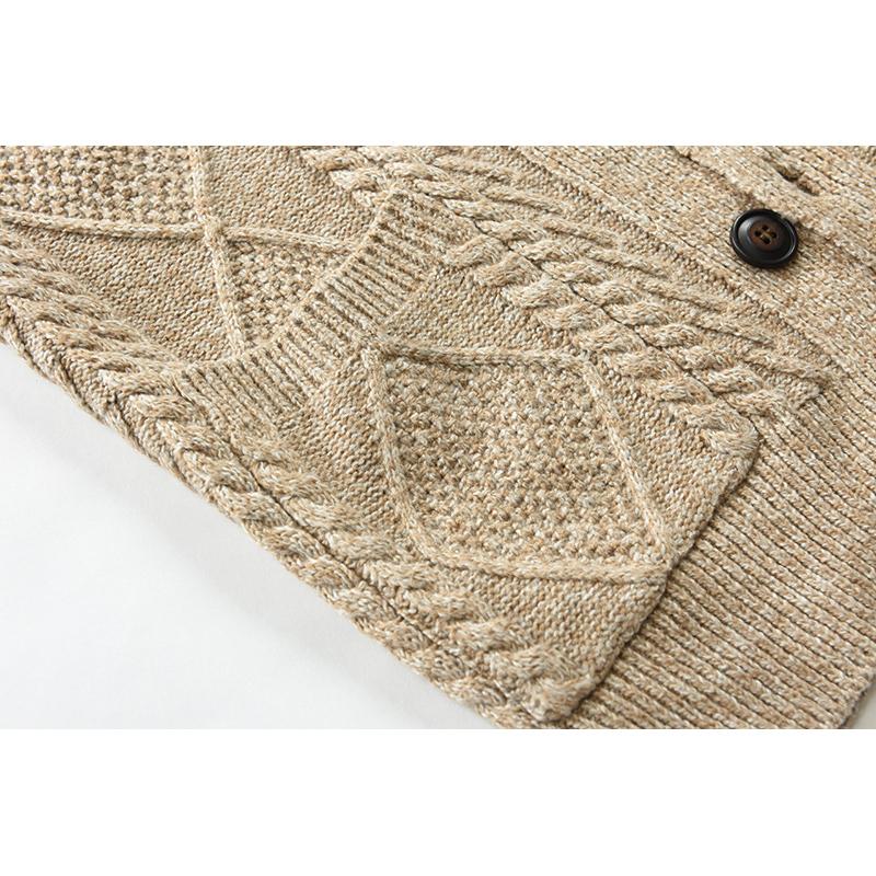 Roderick Cable-Knit Shawl-Collar Cardigan – Single-Breasted Button Layering Knitwear