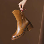 Rosalind Leather Ankle Boots – Block Heel Side-Zip Footwear