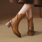 Rosalind Leather Ankle Boots – Block Heel Side-Zip Footwear
