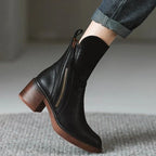 Rosalind Leather Ankle Boots – Block Heel Side-Zip Footwear