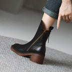 Rosalind Leather Ankle Boots – Block Heel Side-Zip Footwear