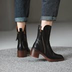 Rosalind Leather Ankle Boots – Block Heel Side-Zip Footwear