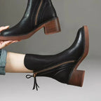 Rosalind Leather Ankle Boots – Block Heel Side-Zip Footwear