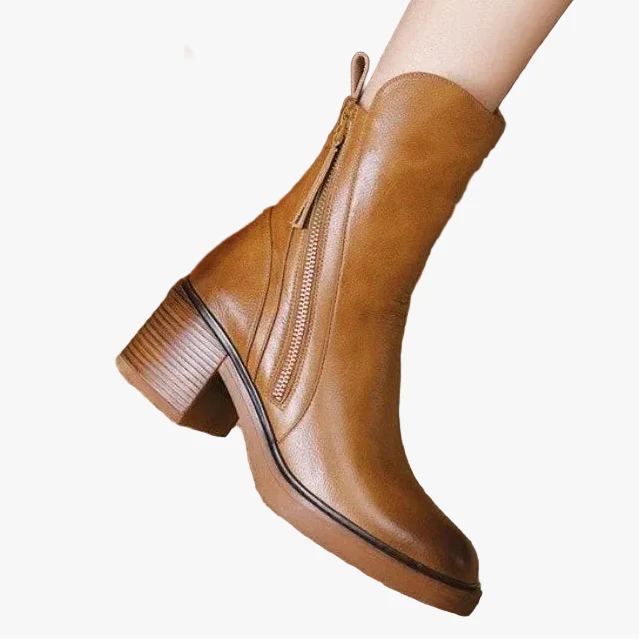 Rosalind Leather Ankle Boots – Block Heel Side-Zip Footwear