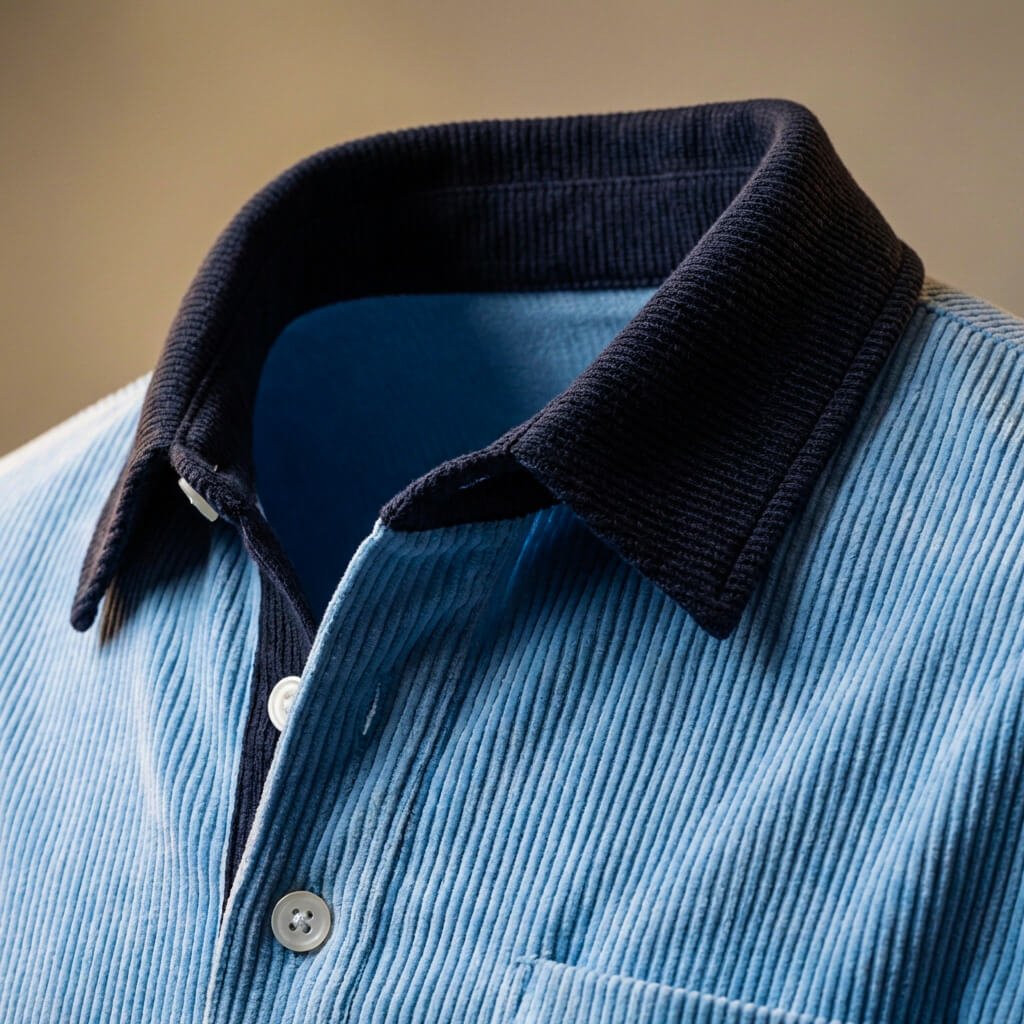 Rowan Peruvian Corduroy Polo – Contrast Collar Chest Pocket Long Sleeve Shirt