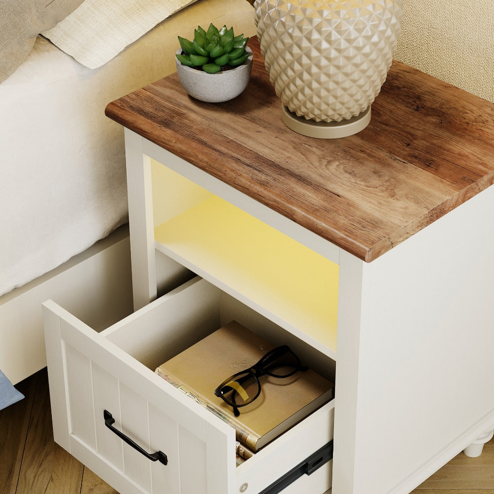 Oyster Ivory - Modern LED White Nightstand Small Bedside Table