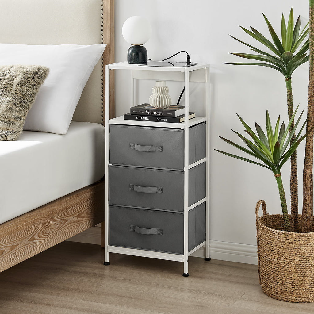 Dawn Corner - Modern 3 Drawer Nightstand with Charging Station