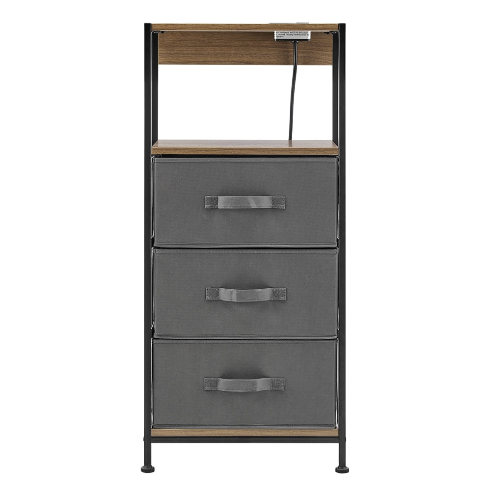Dawn Corner - Modern 3 Drawer Nightstand with Charging Station