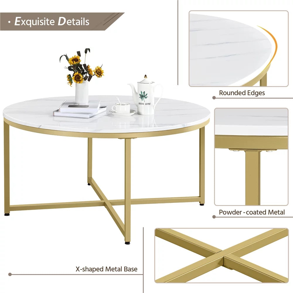Ashen Horizon - Modern Oval Coffee Table Faux Marble