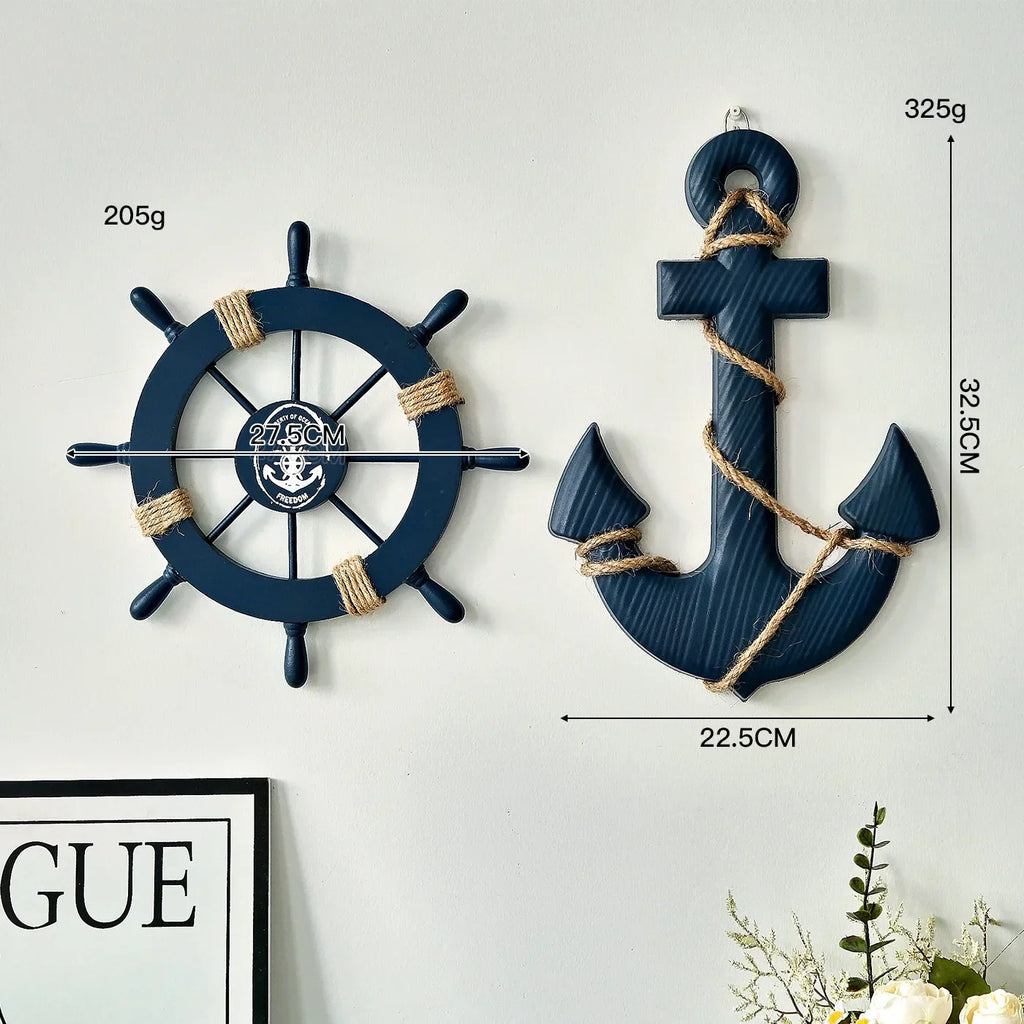 Boden - 2PCS Nautical Ship Wheel and Anchor Wall Decor