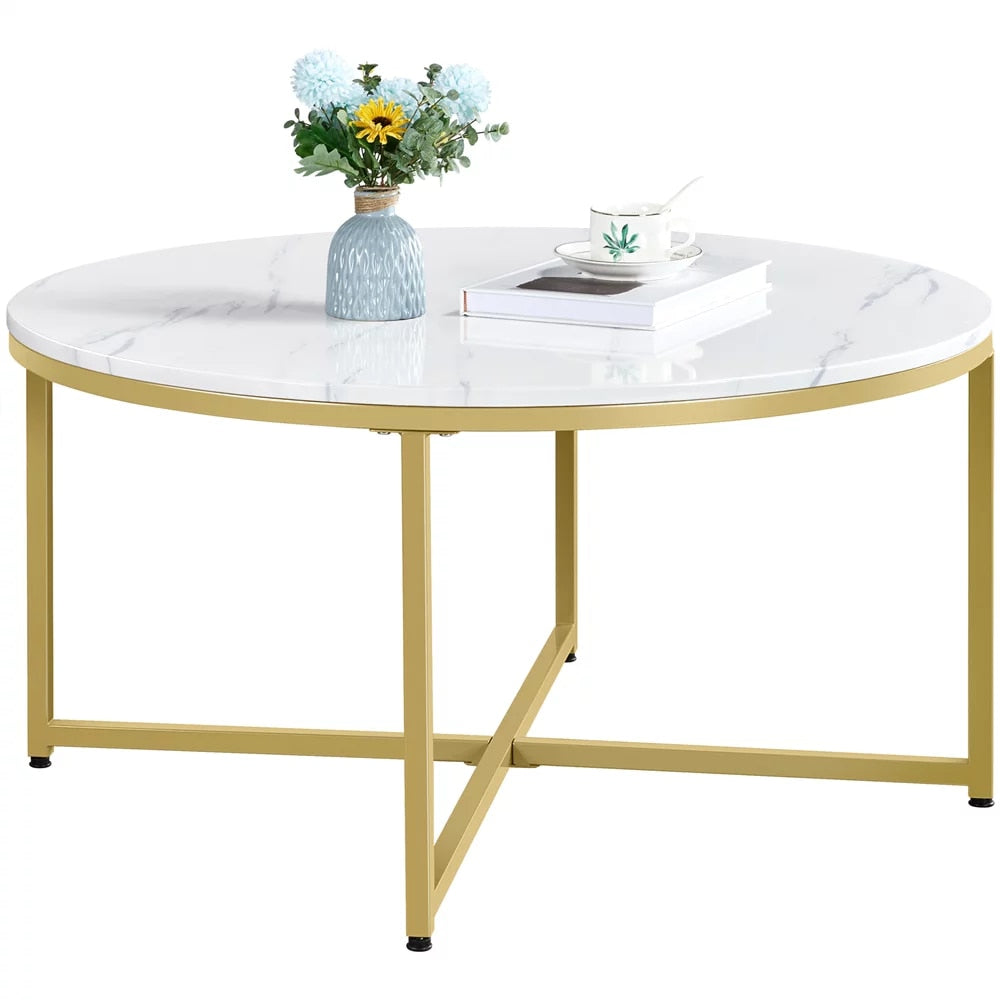 Ashen Horizon - Modern Oval Coffee Table Faux Marble