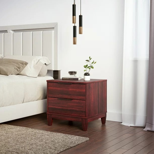 Frost Moss - Modern Double Drawer Black Nightstand Small Bedside Table