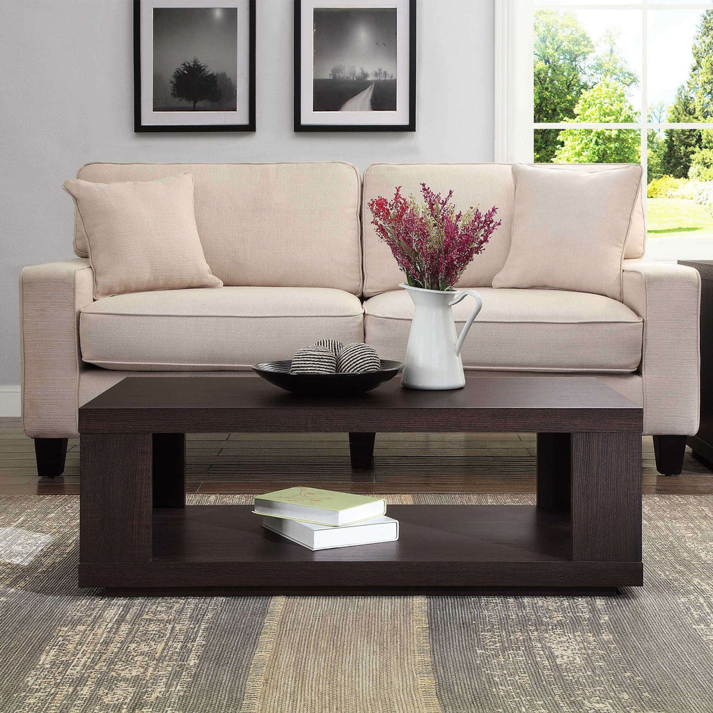 Serene Summit - Wood Coffee Table with Storage Square Coffee Table with Storage
