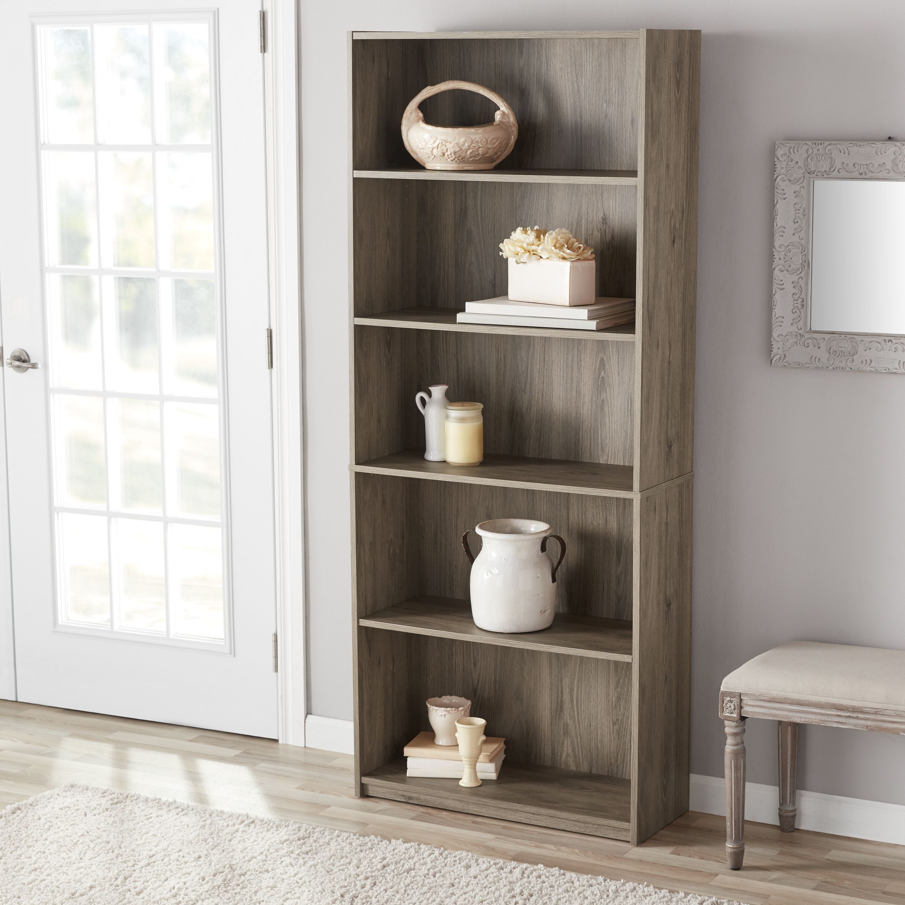 Snow Harbor - 5-Shelf Book Shelf Living Room Shelves Wood Shelves