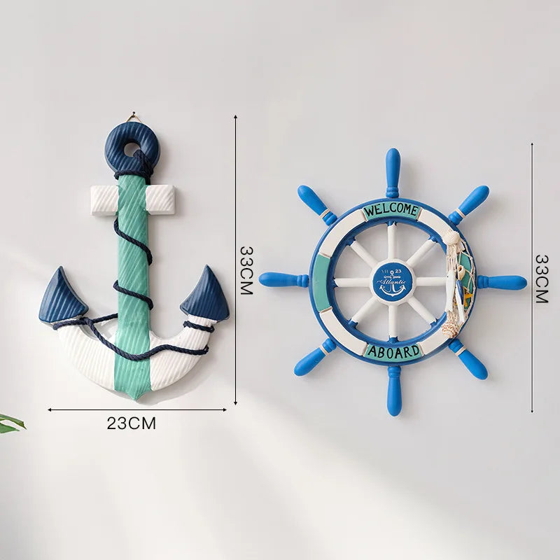 Boden - 2PCS Nautical Ship Wheel and Anchor Wall Decor