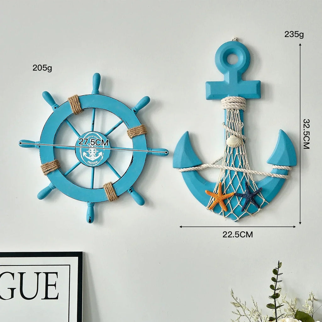 Boden - 2PCS Nautical Ship Wheel and Anchor Wall Decor