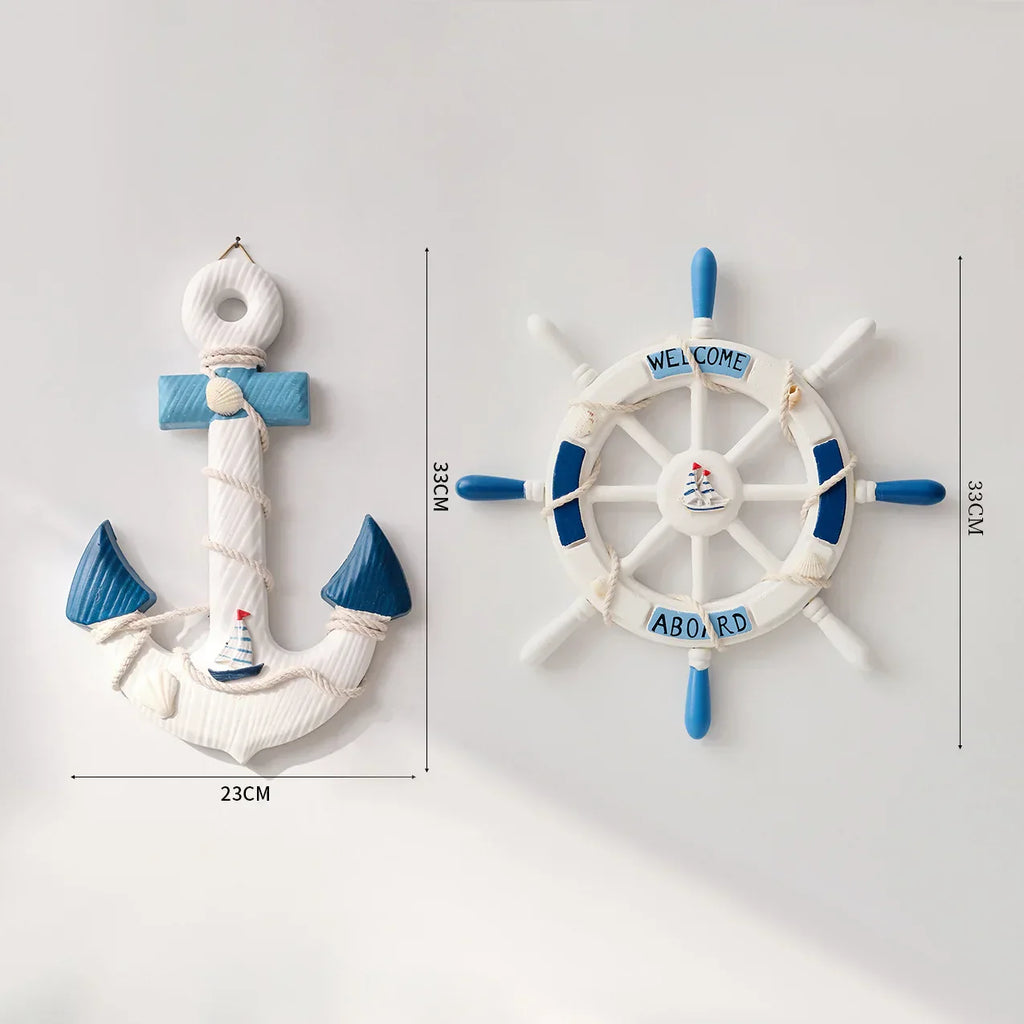 Boden - 2PCS Nautical Ship Wheel and Anchor Wall Decor