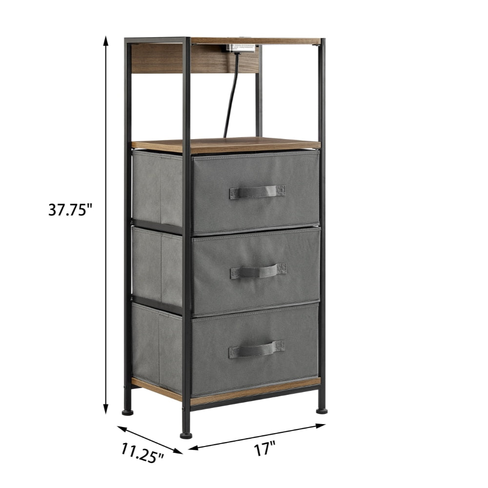 Dawn Corner - Modern 3 Drawer Nightstand with Charging Station