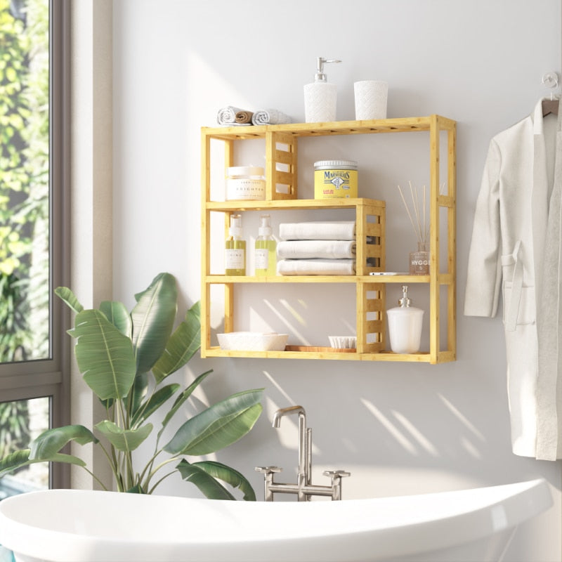 Bright Glade - Shower Shelves 3-Tier Bamboo Bathroom Wood Shelves