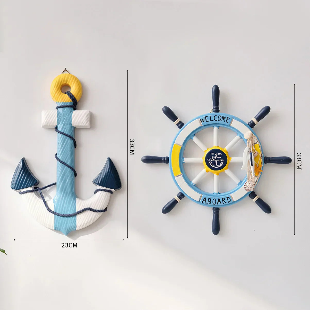 Boden - 2PCS Nautical Ship Wheel and Anchor Wall Decor