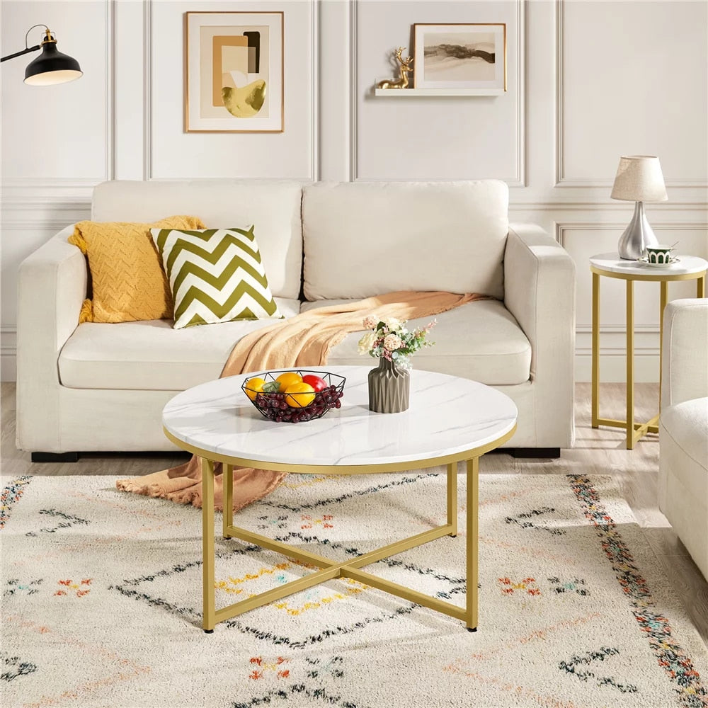 Ashen Horizon - Modern Oval Coffee Table Faux Marble