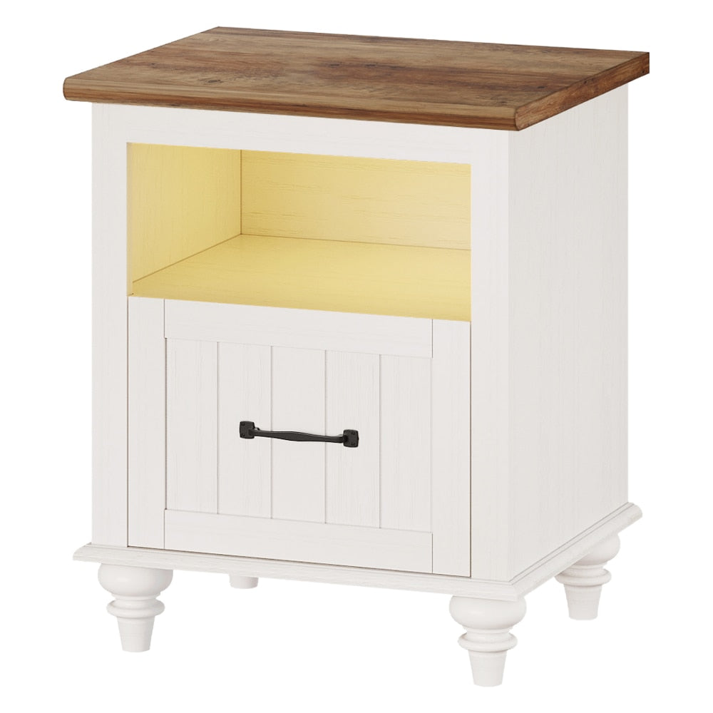 Oyster Ivory - Modern LED White Nightstand Small Bedside Table