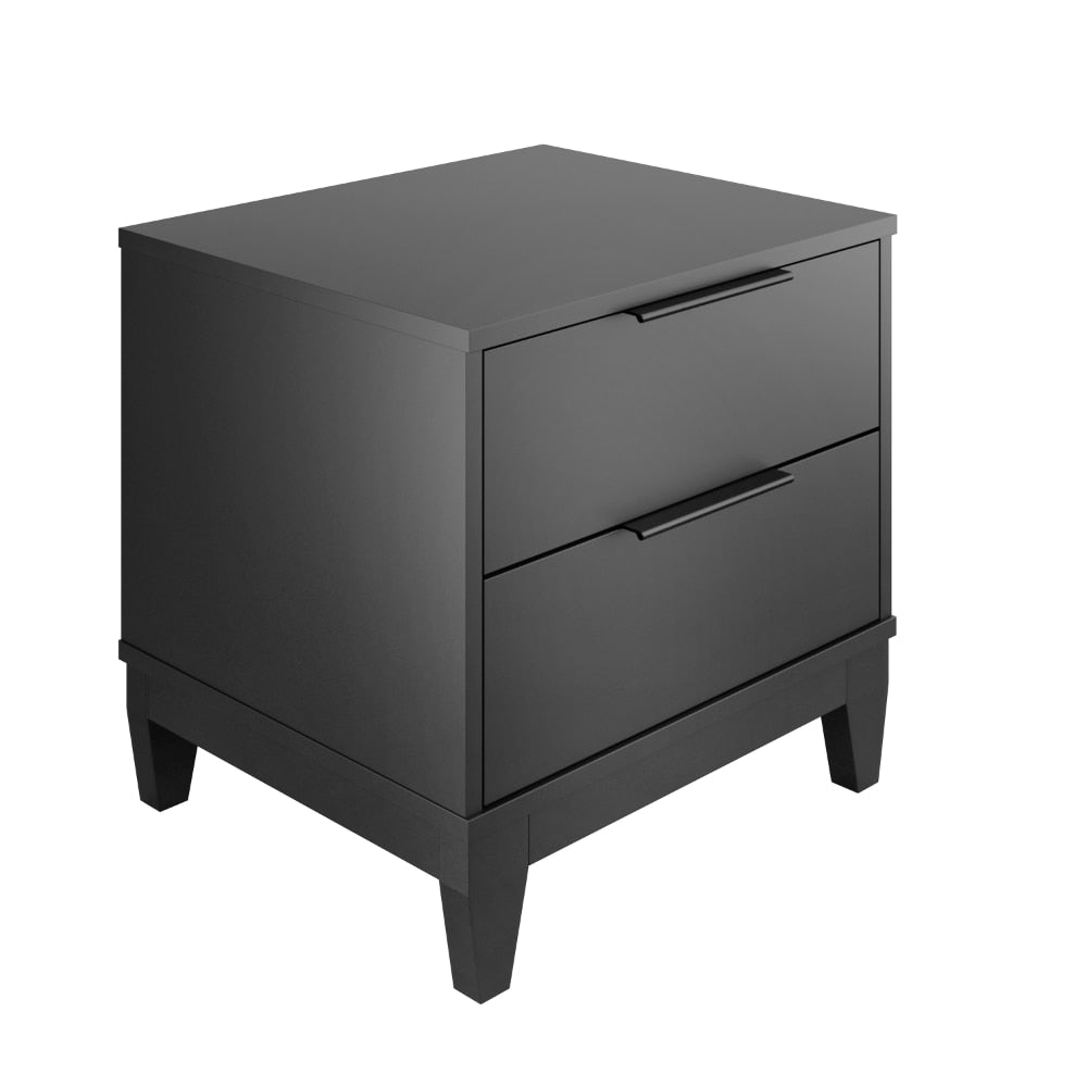Frost Moss - Modern Double Drawer Black Nightstand Small Bedside Table