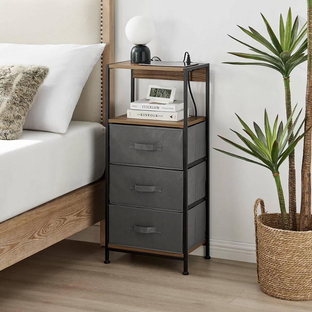 Dawn Corner - Modern 3 Drawer Nightstand with Charging Station