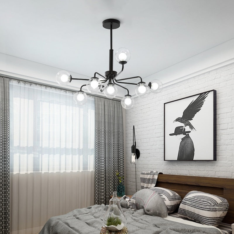 Ebony Thicket Nordic Black Ceiling Chandeliers Glass Light