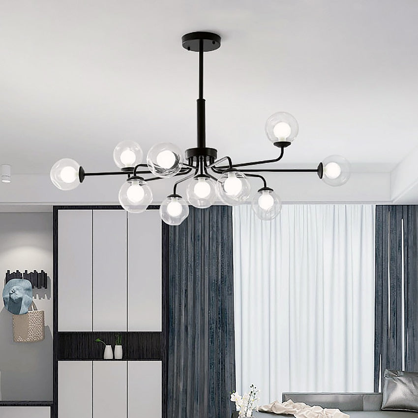 Ebony Thicket Nordic Black Ceiling Chandeliers Glass Light