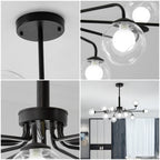 Ebony Thicket Nordic Black Ceiling Chandeliers Glass Light