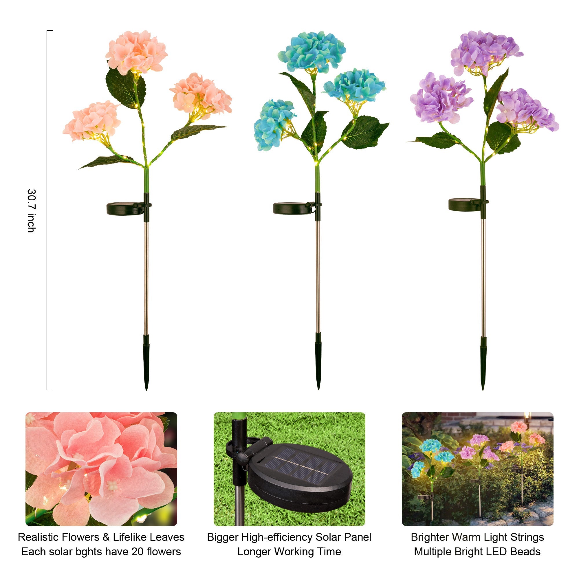 Vanta - 2Pcs Solar Hydrangea Pathway Light