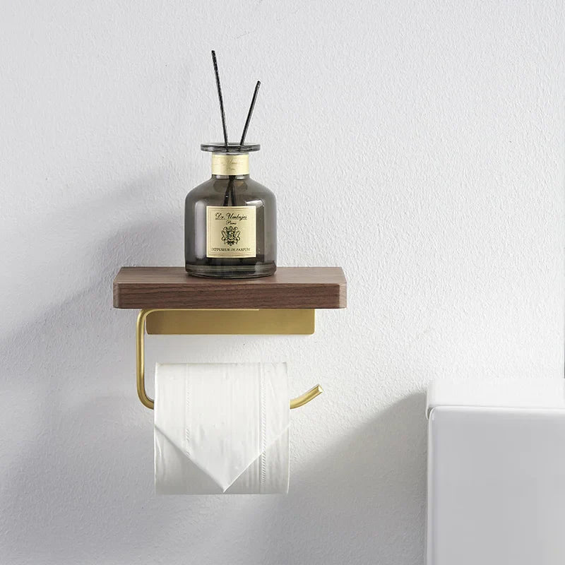Breezy Juniper - Toilet Roll Holder Brass Wood