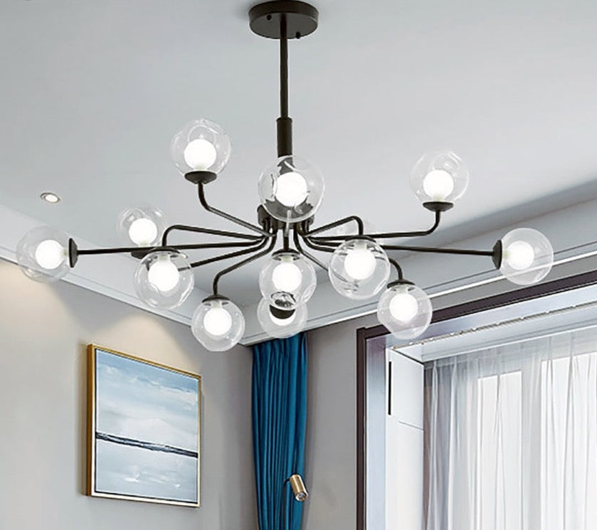 Ebony Thicket Nordic Black Ceiling Chandeliers Glass Light