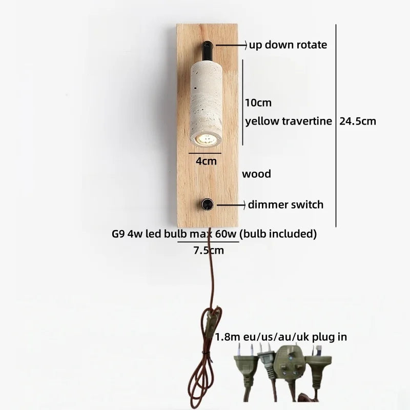 Coastal Gallery – Adjustable Travertine LED Rotating Reading Sconce