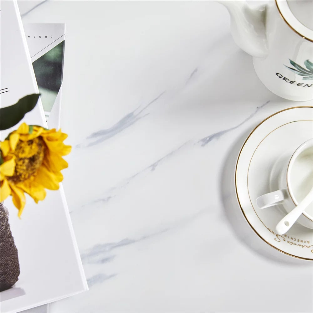 Ashen Horizon - Modern Oval Coffee Table Faux Marble