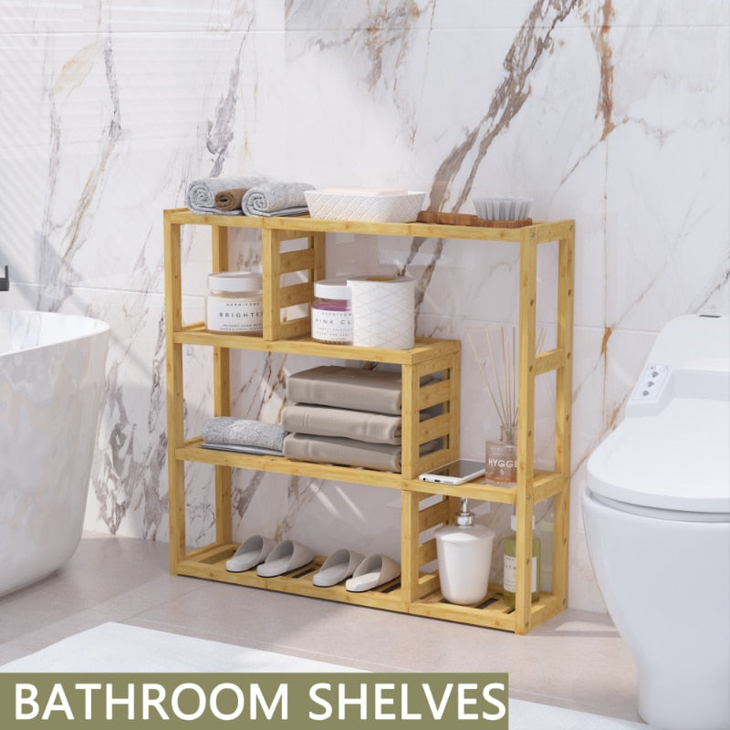 Bright Glade - Shower Shelves 3-Tier Bamboo Bathroom Wood Shelves
