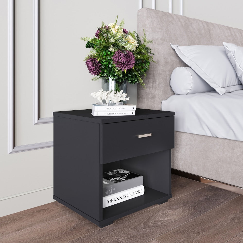 Coastal Cypress - Modern Black Nightstand Small Bedside Table
