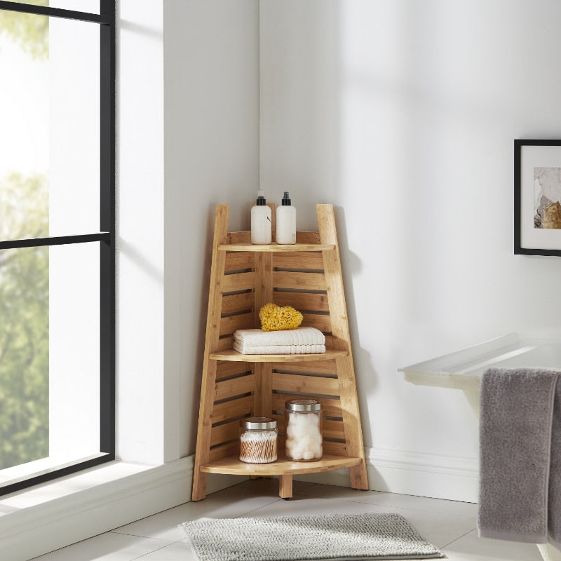 Stone Seabird - 3 shelf bookcase Bamboo Wood Corner Shelf Unit
