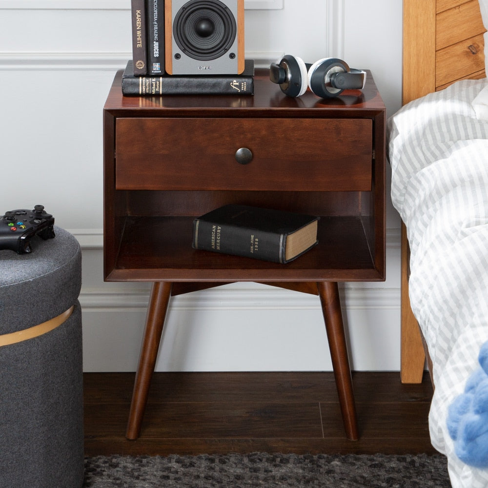 Sage Cove - Mid Century Modern Nightstand Walnut Solid Wood Nightstand Small Bedside Table