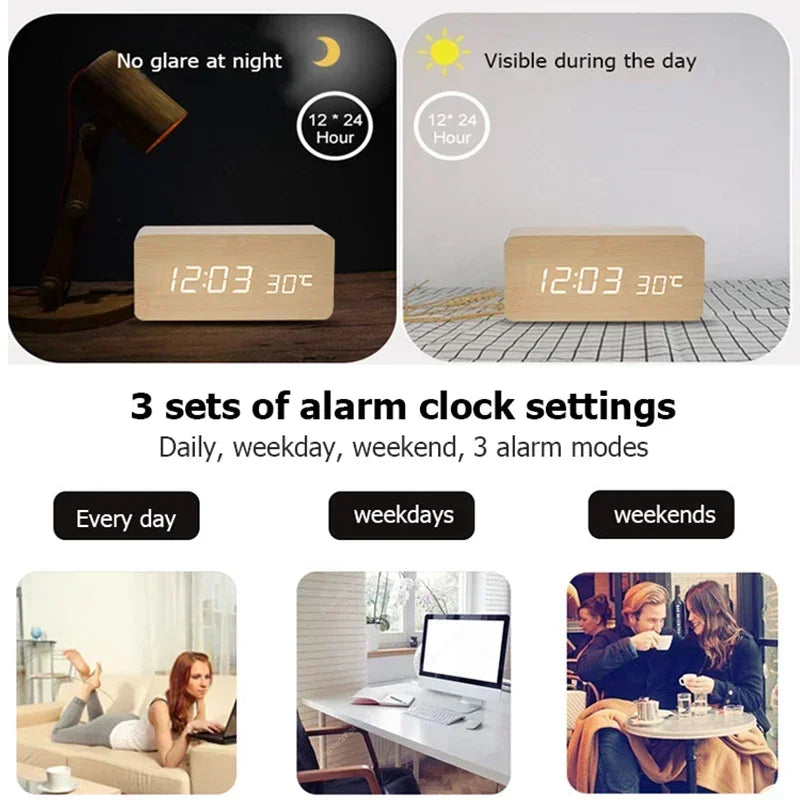 Felix - AuraBlock Wooden Digital Alarm Clock