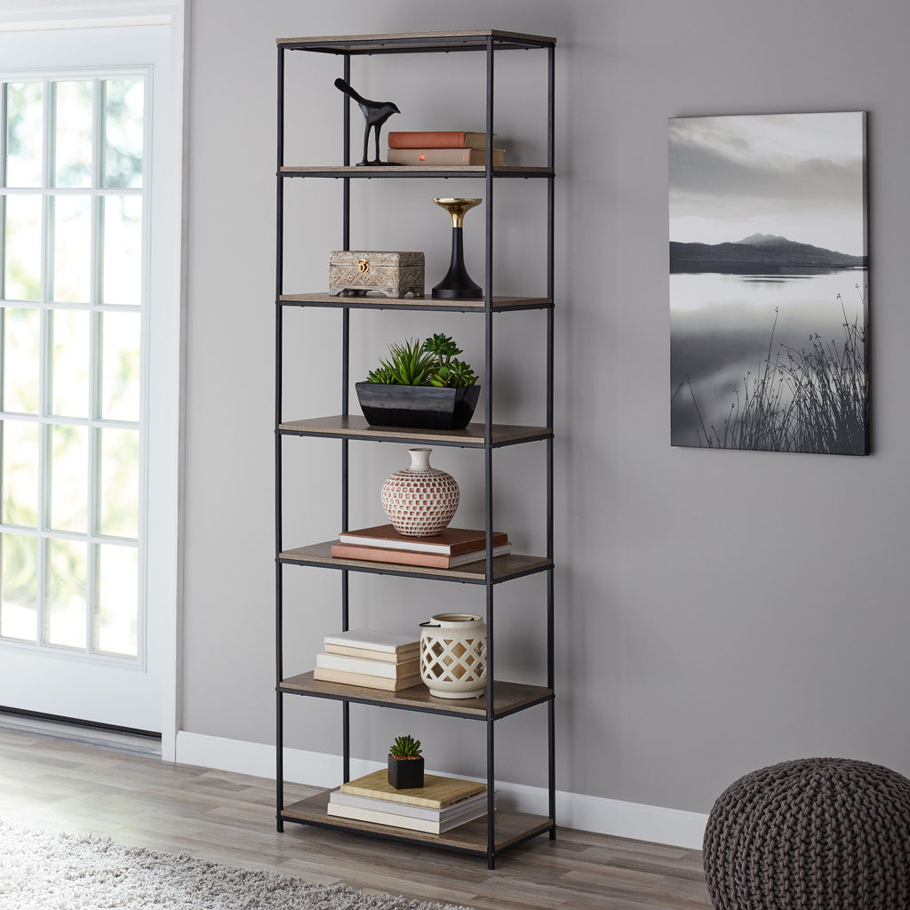 Slate Cobalt - 6-Shelf Gold Metal Frame Bookcase