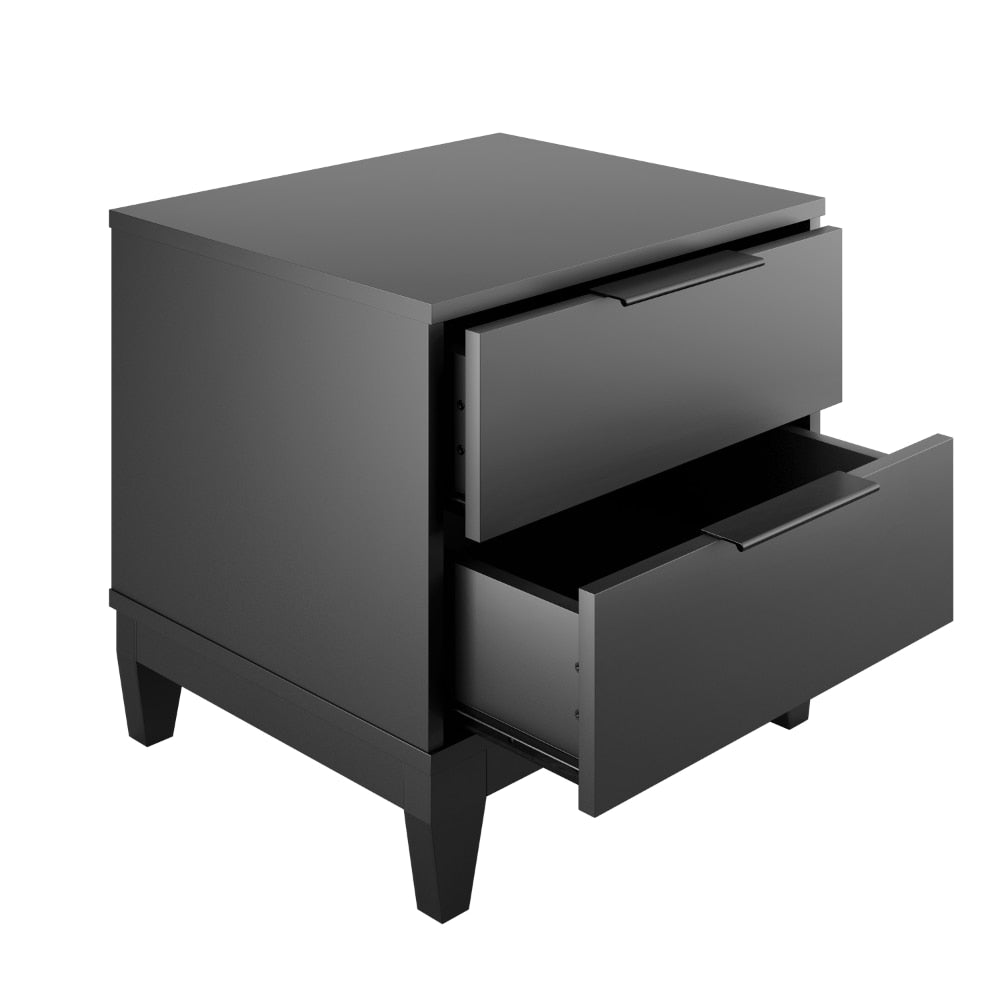 Frost Moss - Modern Double Drawer Black Nightstand Small Bedside Table