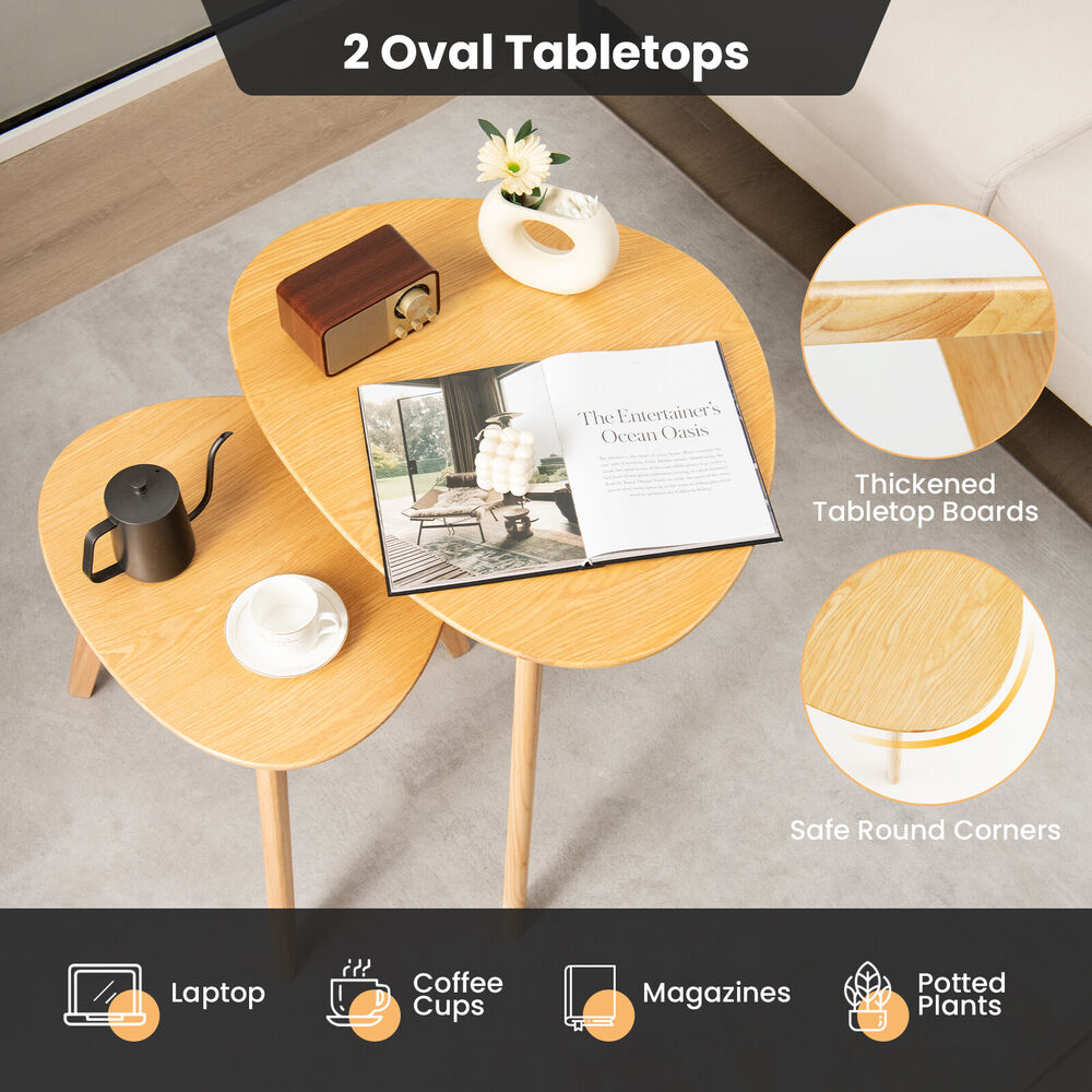 Bright Crescent - Small Round Coffee Table Set of 2 Oval Coffee Table