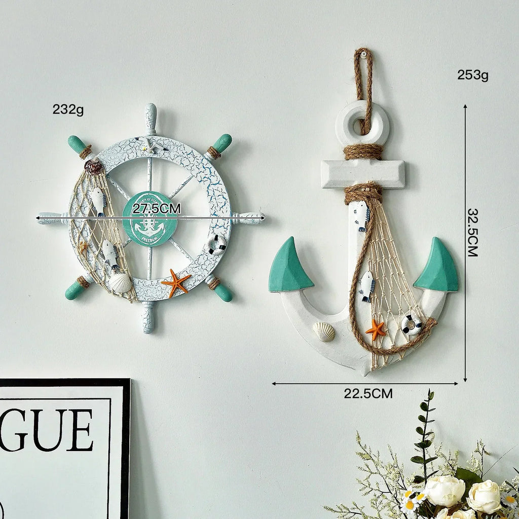 Boden - 2PCS Nautical Ship Wheel and Anchor Wall Decor
