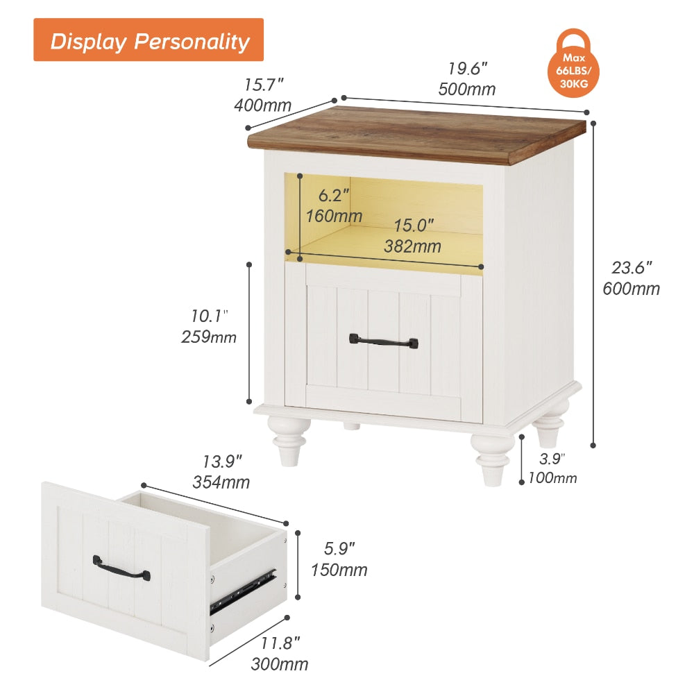 Oyster Ivory - Modern LED White Nightstand Small Bedside Table